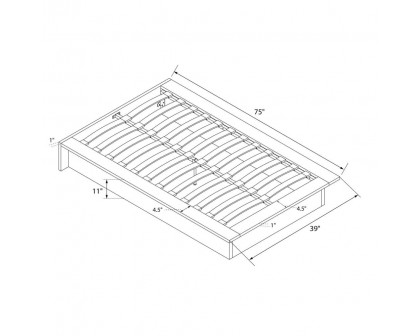 FaFurn - Twin Size Bed Frame with Wood Slats in Black, Leather