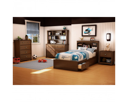 FaFurn - Twin Size Platform Bed Frame with 3 Storage Drawers in Cherry