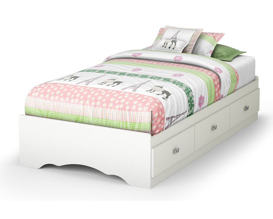 FaFurn - Twin Size White Platform Bed Frame with 3 Storage Drawers