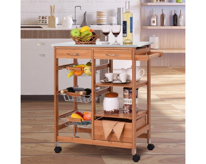 FaFurn - Kitchen Island Cart with Casters in Stainless Steel/Bamboo