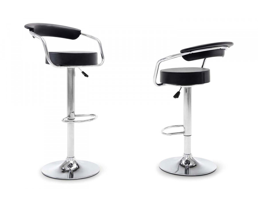 FaFurn - Modern Bar Stools with Black Faux Leather Round Seat with Footrest (Set of 2)