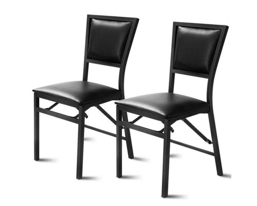 FaFurn - Set of 2 Modern Dining Chairs with PU Leather Seat Cushion in Black