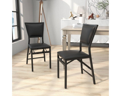 FaFurn - Set of 2 Modern Dining Chairs with PU Leather Seat Cushion in Black