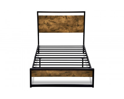 FaFurn Metal Wood Platform Bed Frame with Industrial Headboard - Twin Size