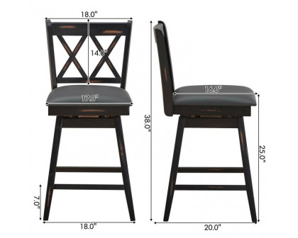 FaFurn Set of 2 Swivel Barstool - Black