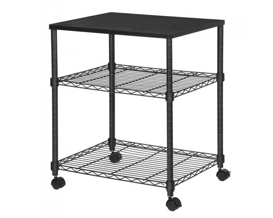 FaFurn - Printer Stand with 2-Shelves and Locking Casters in Black, Metal/Wood