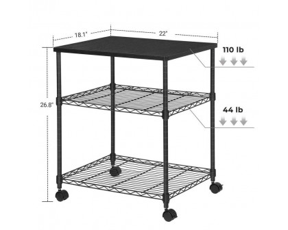 FaFurn - Printer Stand with 2-Shelves and Locking Casters in Black, Metal/Wood