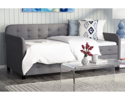 FaFurn - Gray Tufted Polyester Linen Twin Daybed with Trundle