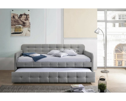 FaFurn - Gray Tufted Polyester Linen Twin Daybed with Trundle