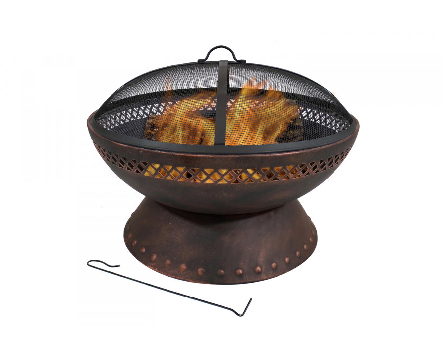 FaFurn - 25 Inch Copper Chalice Steel Fire Pit with Spark Screen