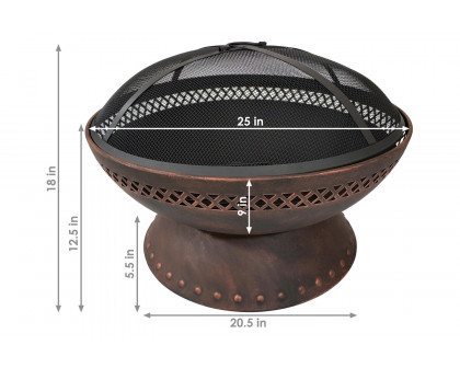 FaFurn - 25 Inch Copper Chalice Steel Fire Pit with Spark Screen