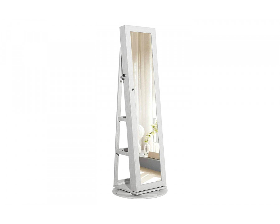 FaFurn - 360 Degree Swivel White Wash Full Length Mirror Locking Jewelry Armoire