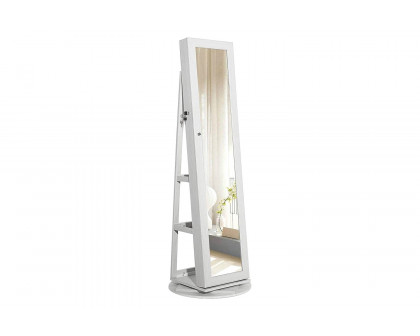 FaFurn - 360 Degree Swivel White Wash Full Length Mirror Locking Jewelry Armoire