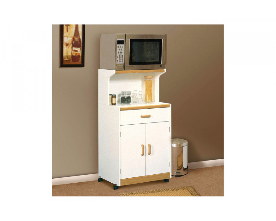 FaFurn - White Microwave Cart with Natural Wood Finish Accents and Sturdy Casters Wheels