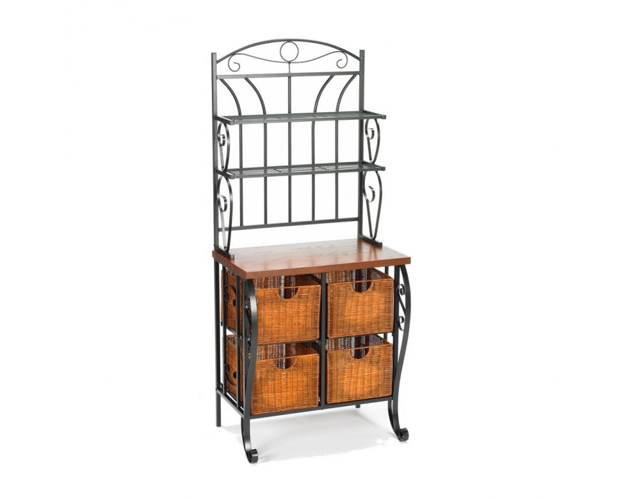 FaFurn - Bakers Rack with 4 Wicker Drawers in Metal/Wood