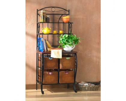 FaFurn - Bakers Rack with 4 Wicker Drawers in Metal/Wood