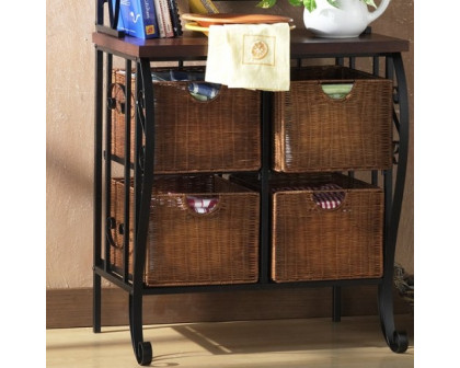 FaFurn - Bakers Rack with 4 Wicker Drawers in Metal/Wood