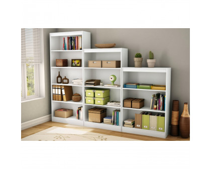 FaFurn 4-Shelf Bookcase with 2 Adjustable Shelves - White, Wood