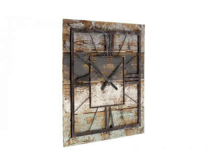 FaFurn - Square 27.5-Inch Wood and Metal Wall Clock Industrial Style