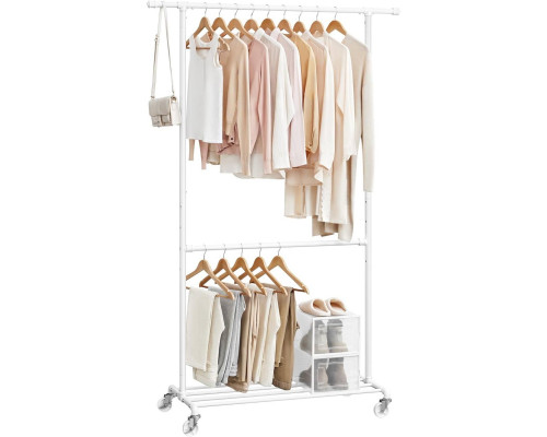 FaFurn - Garment Rack Clothes with Bottom Hanging Rod in White, Iron