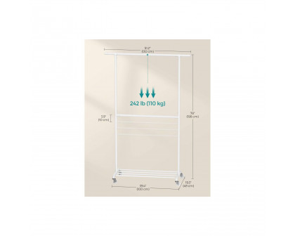 FaFurn - Garment Rack Clothes with Bottom Hanging Rod in White, Iron