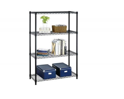 FaFurn - Heavy Duty 4-Shelf Metal Shelving Unit in Black Steel Finish