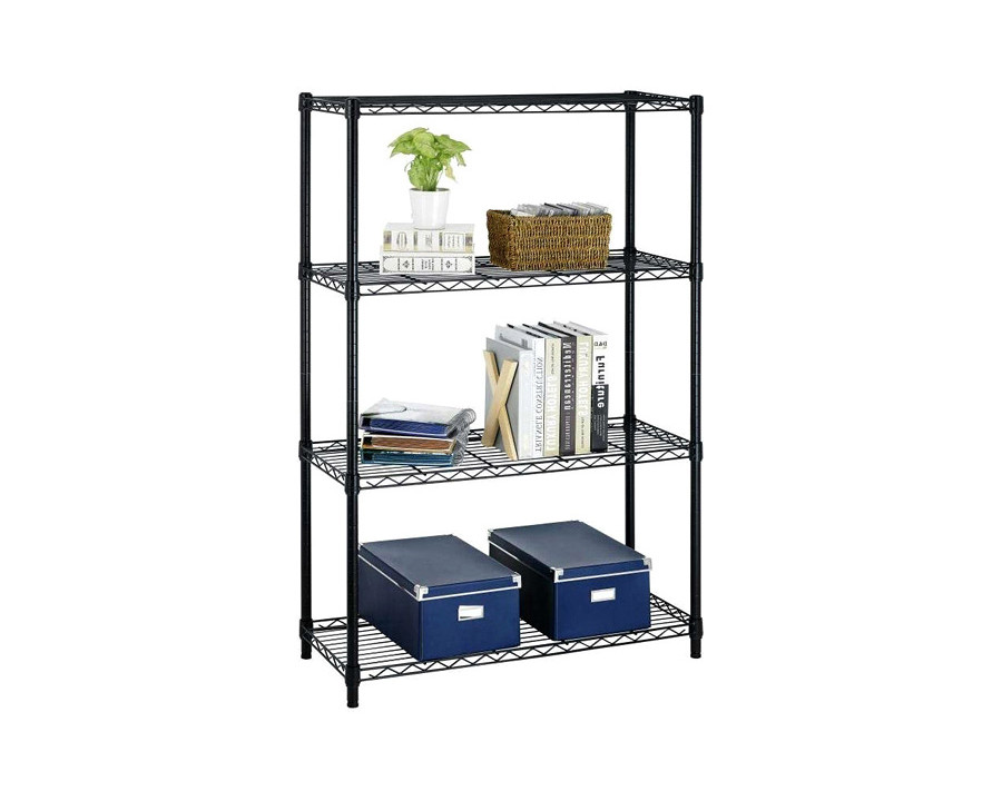 FaFurn - Heavy Duty 4-Shelf Metal Shelving Unit in Black Steel Finish