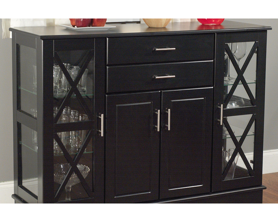 FaFurn - Black Wood Buffet Dining-Room Sideboard with Glass Doors