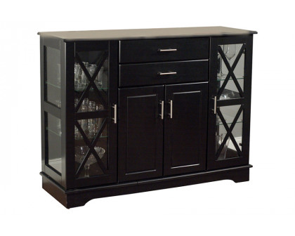 FaFurn - Black Wood Buffet Dining-Room Sideboard with Glass Doors