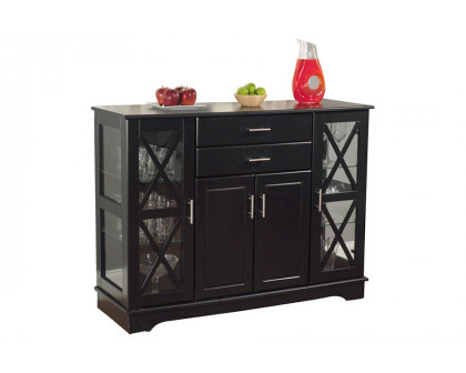 FaFurn - Black Wood Buffet Dining-Room Sideboard with Glass Doors