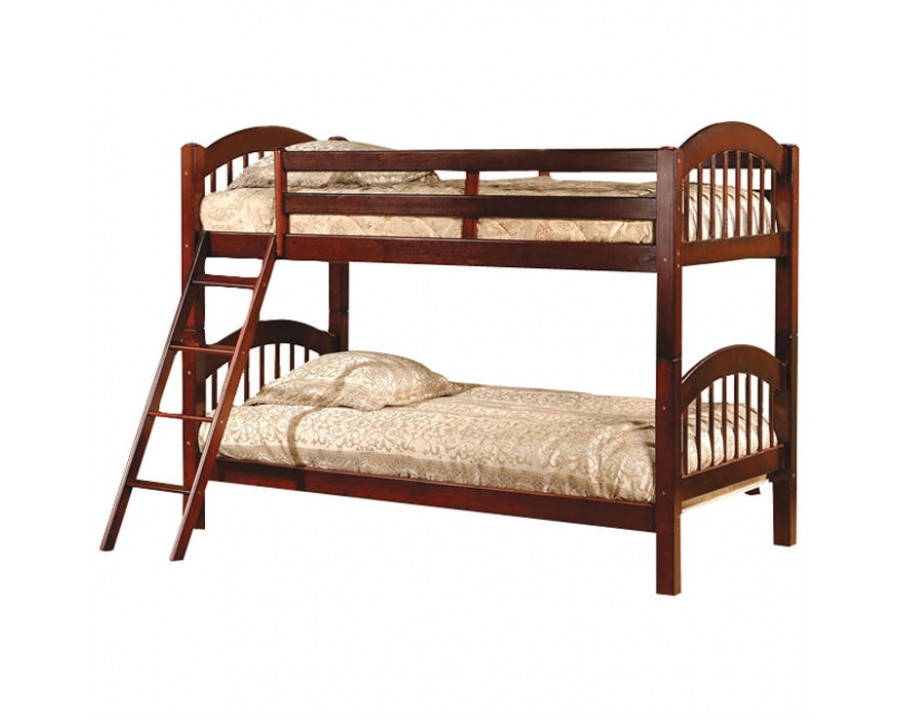 FaFurn - Twin Size Bunk Bed with Arch Headboard Footboard in Cherry, Wood