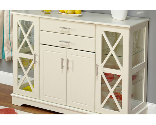 FaFurn - White Wood Buffet Sideboard Cabinet with Glass Display Doors