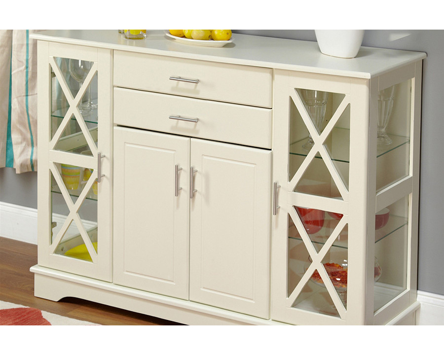 FaFurn - White Wood Buffet Sideboard Cabinet with Glass Display Doors