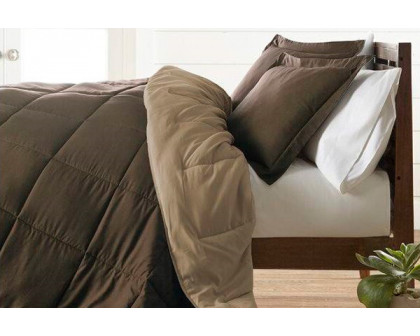 FaFurn Full/Queen Size 3-Piece Reversible Comforter Set - Taupe Brown, Microfiber