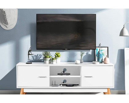 FaFurn - Modern 55-Inch Solid Wood TV Stand in White Finish and Mid-Century Legs