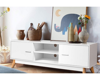 FaFurn - Modern 55-Inch Solid Wood TV Stand in White Finish and Mid-Century Legs