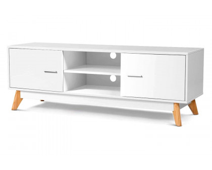 FaFurn - Modern 55-Inch Solid Wood TV Stand in White Finish and Mid-Century Legs