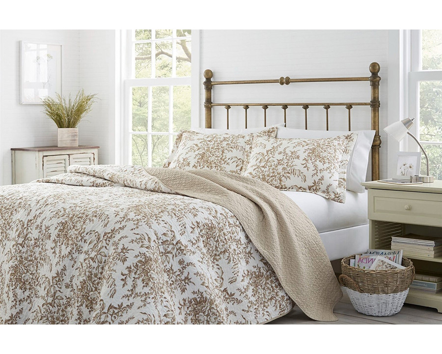 FaFurn 3 Piece Bed in a Bag Bohemian Floral Cotton Quilt Set - Tan/Beige, King Size