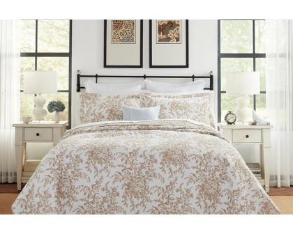 FaFurn 3 Piece Bed in a Bag Bohemian Floral Cotton Quilt Set - Tan/Beige, King Size