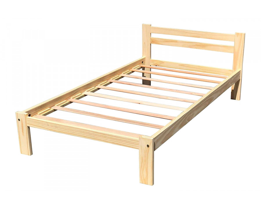 FaFurn - Twin Size Unfinished Solid Pine Wood Platform Bed Frame with Slatted Headboard