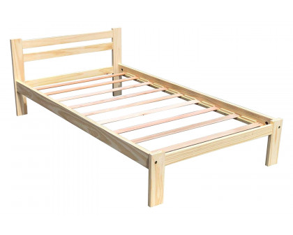 FaFurn - Twin Size Unfinished Solid Pine Wood Platform Bed Frame with Slatted Headboard