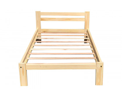 FaFurn - Twin Size Unfinished Solid Pine Wood Platform Bed Frame with Slatted Headboard