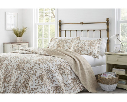 FaFurn 3 Piece Bed in a Bag Bohemian Floral Cotton Quilt Set - Tan/Beige, Full/Queen Size