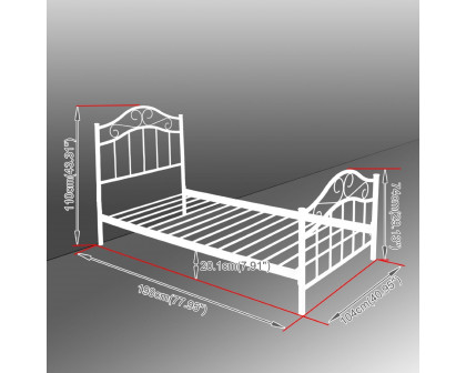 FaFurn - Twin Size Platform Bed Frame with Headboard and Footboard in White, Metal