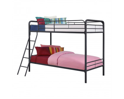 FaFurn - Twin Size Bunk Bed with Ladder in Black, Metal