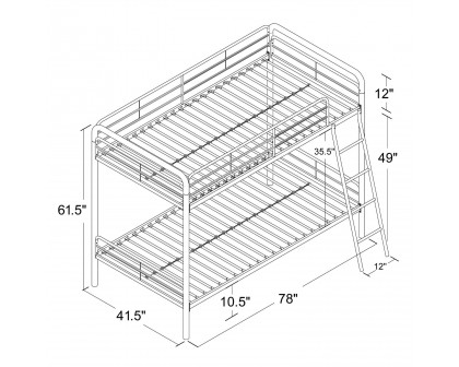 FaFurn - Twin Size Bunk Bed with Ladder in Black, Metal