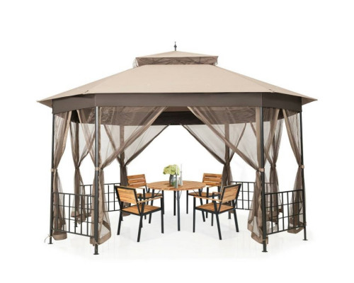 FaFurn Gazebo with Mosquito Net Sidewalls and Canopy - Brown, Metal/Polyester