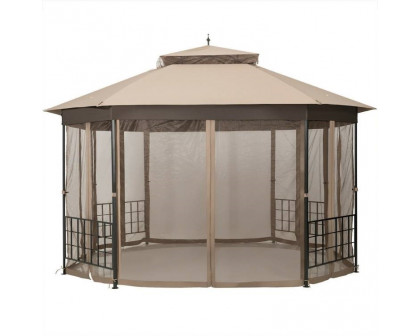 FaFurn™ Gazebo with Mosquito Net Sidewalls and Canopy - Brown, Metal/Polyester