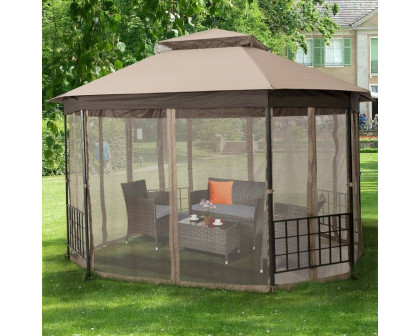 FaFurn™ Gazebo with Mosquito Net Sidewalls and Canopy - Brown, Metal/Polyester