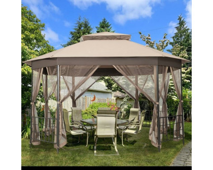 FaFurn™ Gazebo with Mosquito Net Sidewalls and Canopy - Brown, Metal/Polyester